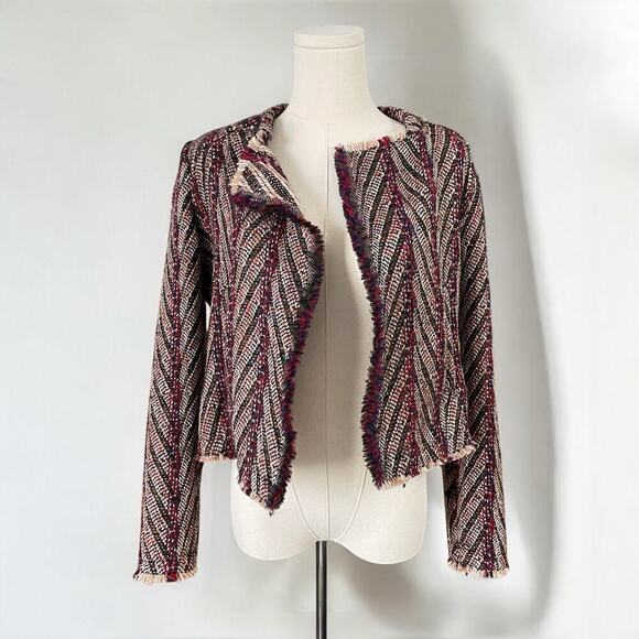 Driftwood Wool Blend Bohemian Jacket Womens S Multicolor Fringe Knit Cardigan - Picture 1 of 11